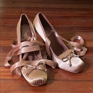 Jeffrey Campbell Nympha Ankle Wrap Pump Satin Ribbon heels in Pink
